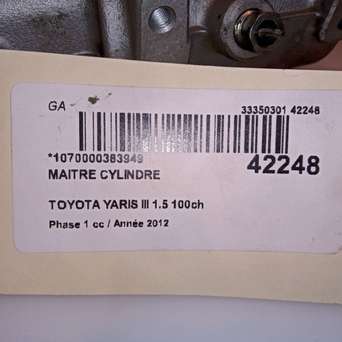 Maitre cylindre occasion TOYOTA YARIS III YARIS III Phase 1 2011-03-01->2015-04-30 1.5 100ch 4705052070 4