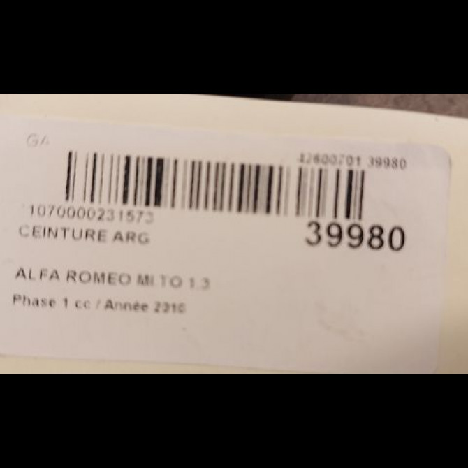 Ceinture arrière gauche occasion ALFA ROMEO MI.TO MI.TO Phase 1 2008-09-01->2016-12-31 1.3 JTDM 95ch 735547400 4