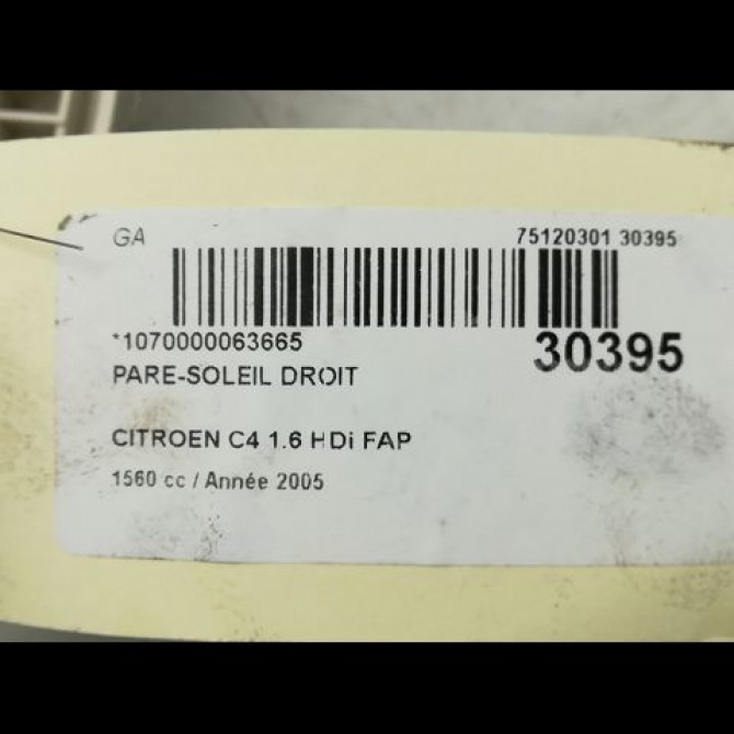 Pare-soleil droit occasion CITROEN C4 I Phase 1 11-2004->07-2008 1.6 HDi 110ch 8143JF 3