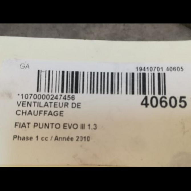Ventilateur de chauffage occasion FIAT PUNTO EVO III Phase 1 10-2009->12-2013 1.3 MULTIJET 75ch 77364956 3