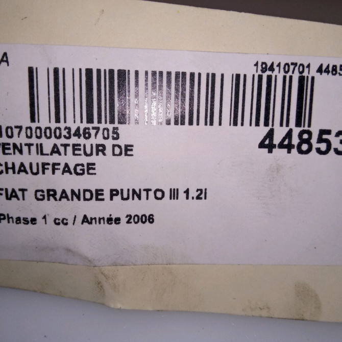 Ventilateur de chauffage occasion FIAT GRANDE PUNTO III Phase 1 09-2005->12-2013 1.2i 65ch 77364956 4
