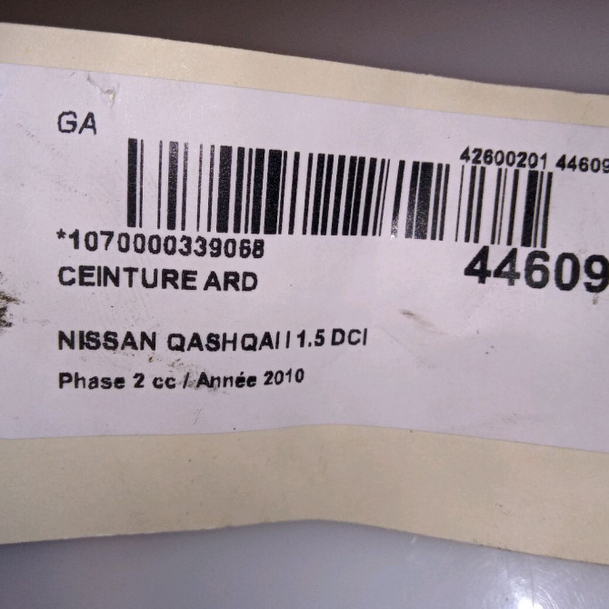 Ceinture arrière droite occasion NISSAN QASHQAI I Phase 2 03-2010->04-2014 1.5 DCI 110ch 4