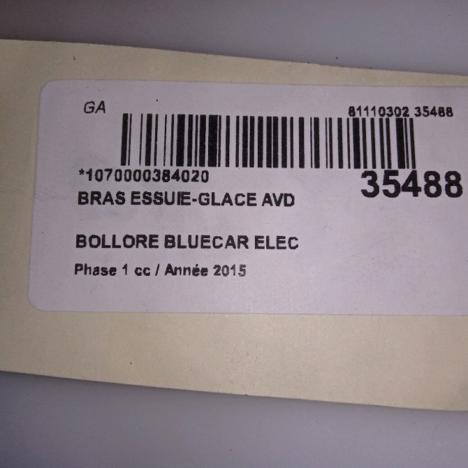 Bras essuie-glace avant droit occasion BOLLORE BLUECAR Phase 1 01-2011->... ELEC 3