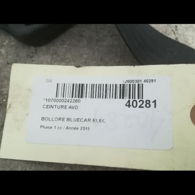 Ceinture avant droite occasion BOLLORE BLUECAR Phase 1 01-2011->... ELEC 4