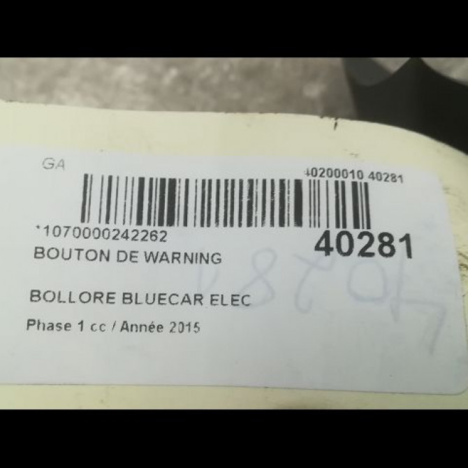 Bouton de warning occasion BOLLORE BLUECAR Phase 1 01-2011->... ELEC 3