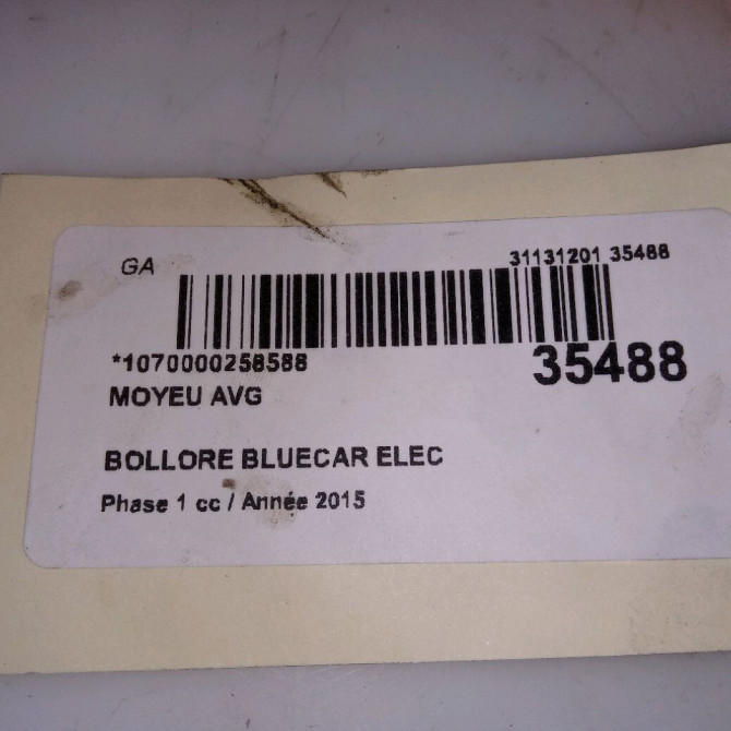 Moyeu avg occasion BOLLORE BLUECAR Phase 1 01-2011->... ELEC 4
