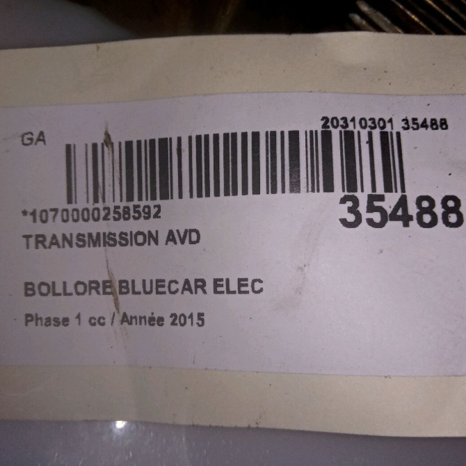 Transmission avant droite occasion BOLLORE BLUECAR Phase 1 01-2011->... ELEC 3