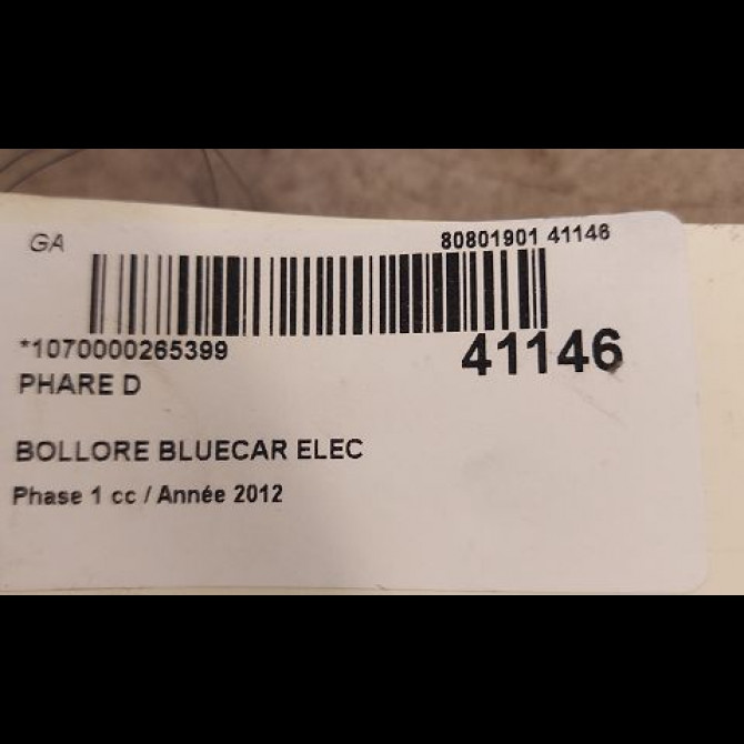 Phare droit occasion BOLLORE BLUECAR Phase 1 01-2011->... ELEC 3