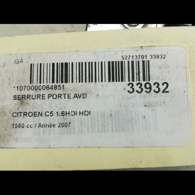 Serrure porte avd occasion CITROEN C5 I Phase 2 09-2004->06-2008 1.6 HDi 110ch 9136J9 5