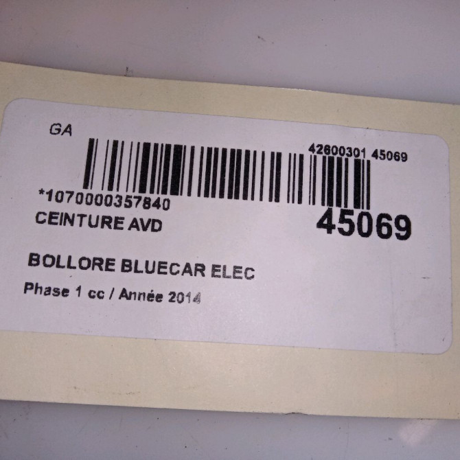 Ceinture avant droite occasion BOLLORE BLUECAR Phase 1 01-2011->... ELEC 4