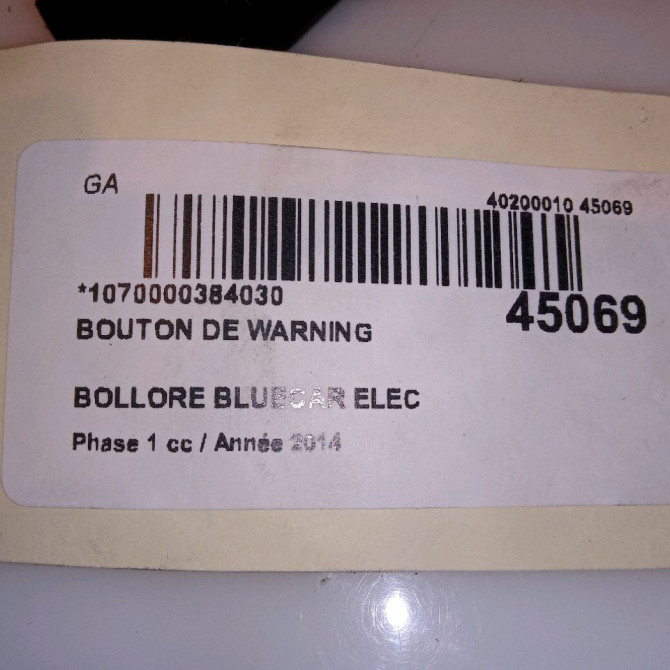 Bouton de warning occasion BOLLORE BLUECAR Phase 1 01-2011->... ELEC 4