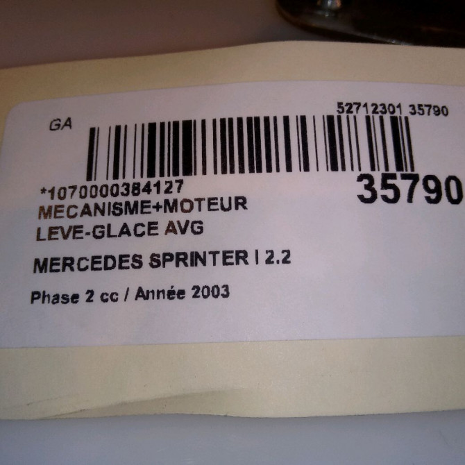 Mecanisme+moteur leve-glace avg occasion MERCEDES SPRINTER I Phase 2 03-2000->06-2006 2.2 CDI 109ch 4