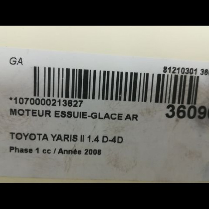 Moteur essuie-glace arrière occasion TOYOTA YARIS II Phase 1 12-2005->11-2009 1.4 D-4D 851300D020 3