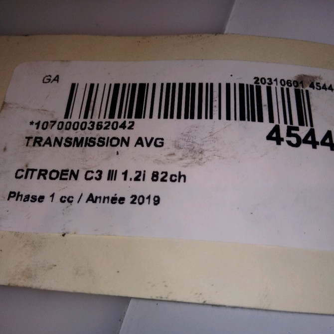 Transmission avant gauche occasion CITROEN C3 III Phase 1 10-2016->... 1.2i 82ch 9803019580 3