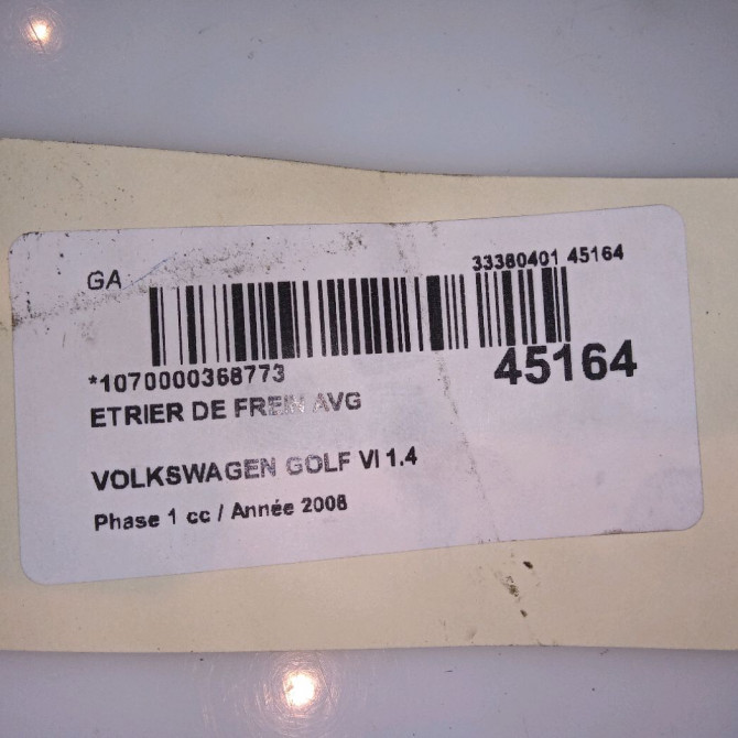 Etrier de frein avant gauche occasion VOLKSWAGEN GOLF VI Phase 1 10-2008->04-2013 1.4 TSI 16v 122ch 4