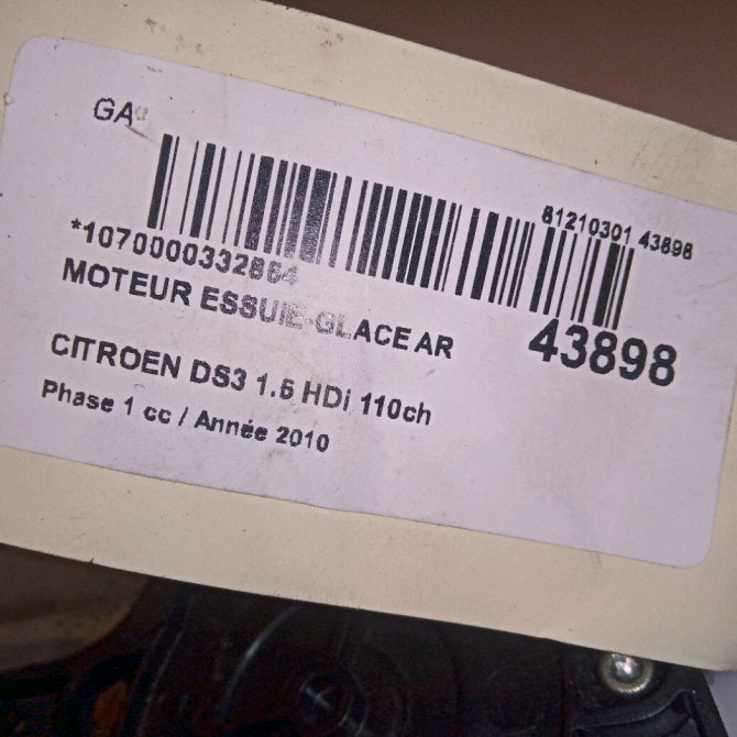 Moteur essuie-glace arrière occasion CITROEN DS3 Phase 1 11-2009->03-2014 1.6 HDi 110ch 6405QL 4