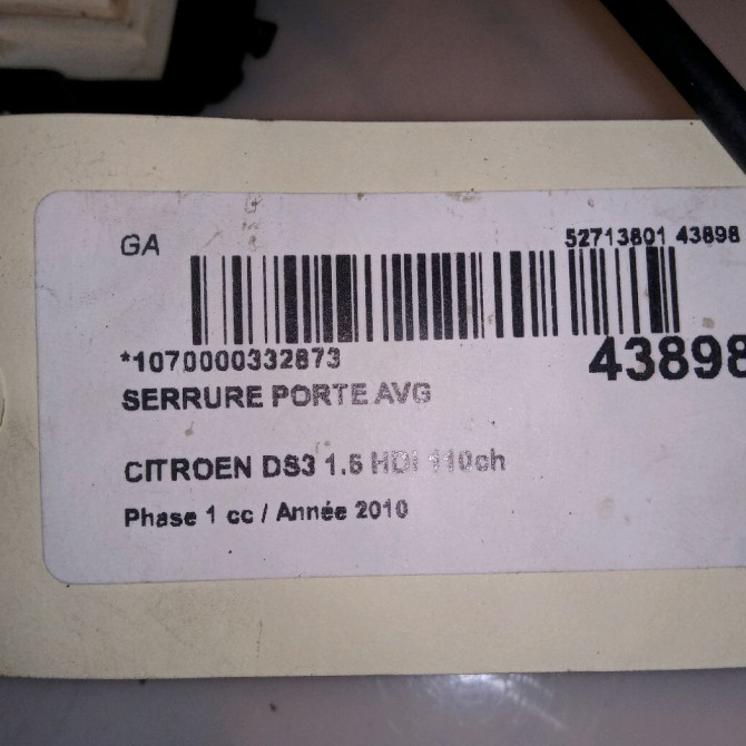 Serrure porte avg occasion CITROEN DS3 Phase 1 11-2009->03-2014 1.6 HDi 110ch 9826748580 4