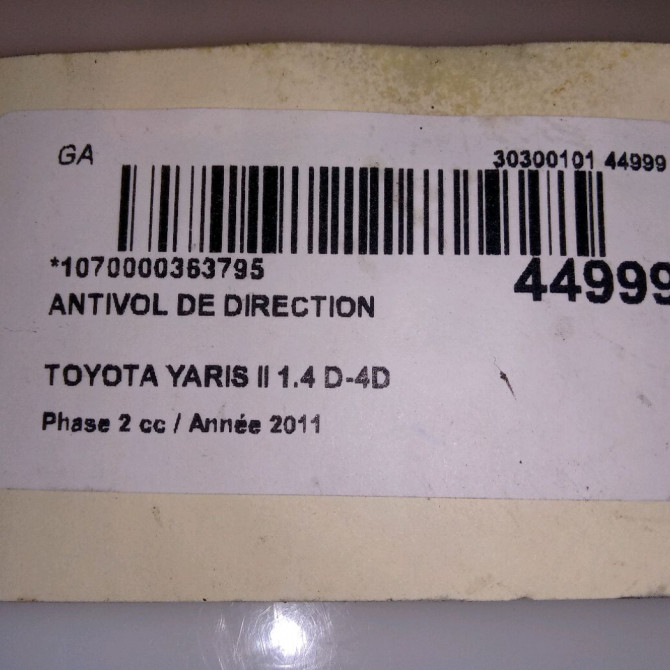 Antivol de direction occasion TOYOTA YARIS II Phase 2 01-2009->05-2011 1.4 D-4D 90ch 450200D030 4