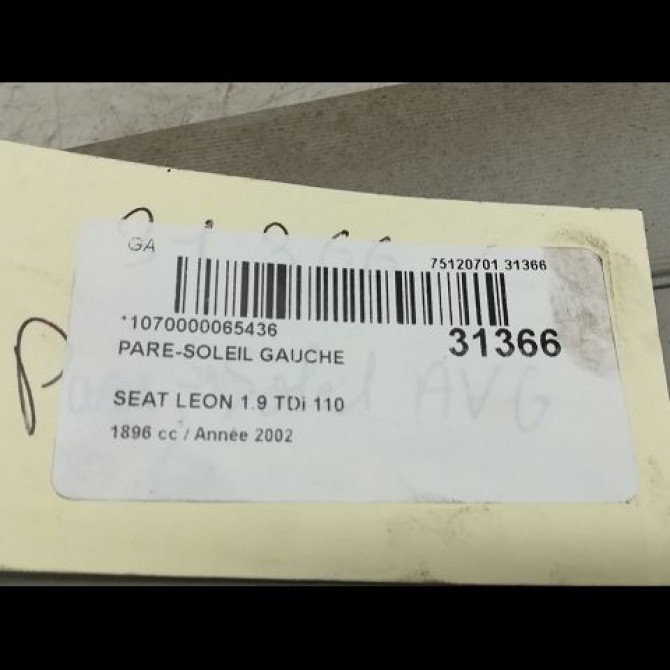 Pare-soleil gauche occasion SEAT LEON I Phase 1 04-2000->10-2006 3B0857551AM3H8 3