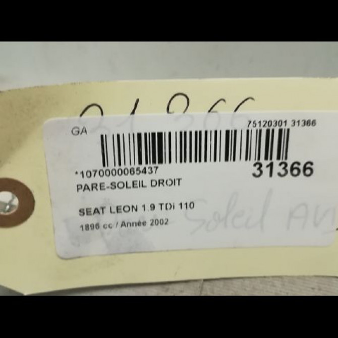 Pare-soleil droit occasion SEAT LEON I Phase 1 04-2000->10-2006 3B0857552AK3H8 3