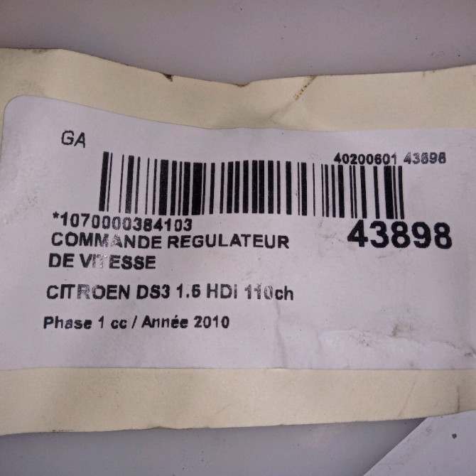 Commande regulateur de vitesse occasion CITROEN DS3 Phase 1 11-2009->03-2014 1.6 HDi 110ch 96655861ZD 4