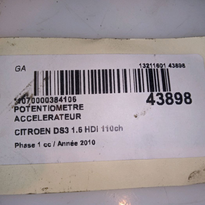 Potentiometre accelerateur occasion CITROEN DS3 Phase 1 11-2009->03-2014 1.6 HDi 110ch 4
