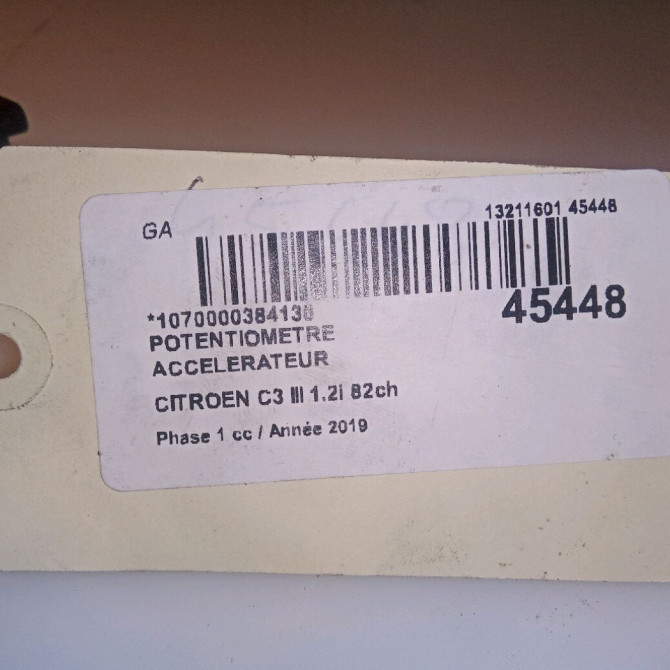 Potentiometre accelerateur occasion CITROEN C3 III Phase 1 10-2016->... 1.2i 82ch 4