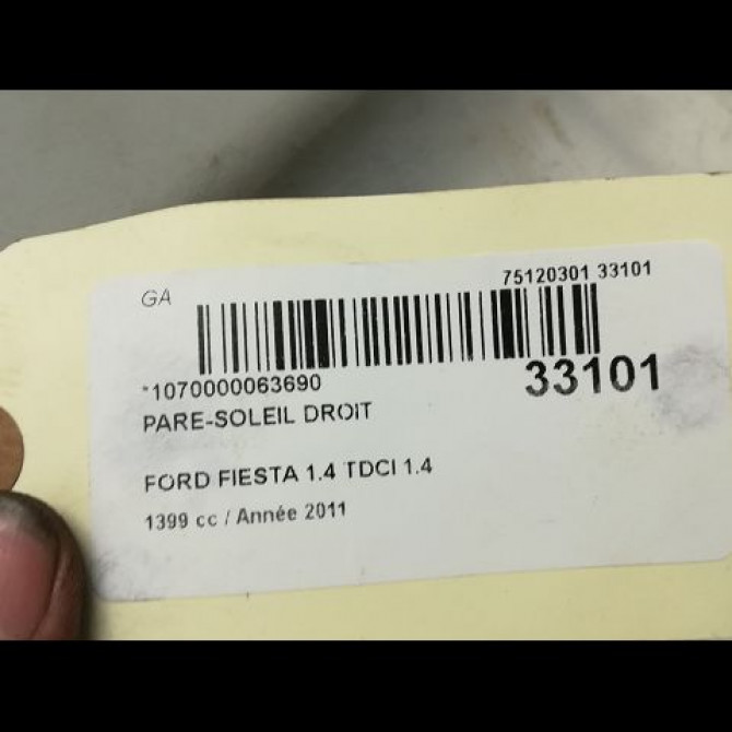 Pare-soleil droit occasion FORD FIESTA VI Phase 1 10-2008->11-2012 1.4 TDCI 70ch 1702309 3