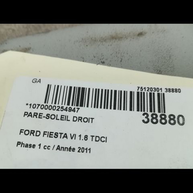 Pare-soleil droit occasion FORD FIESTA VI Phase 1 10-2008->11-2012 1.6 TDCI 95ch 1702309 3