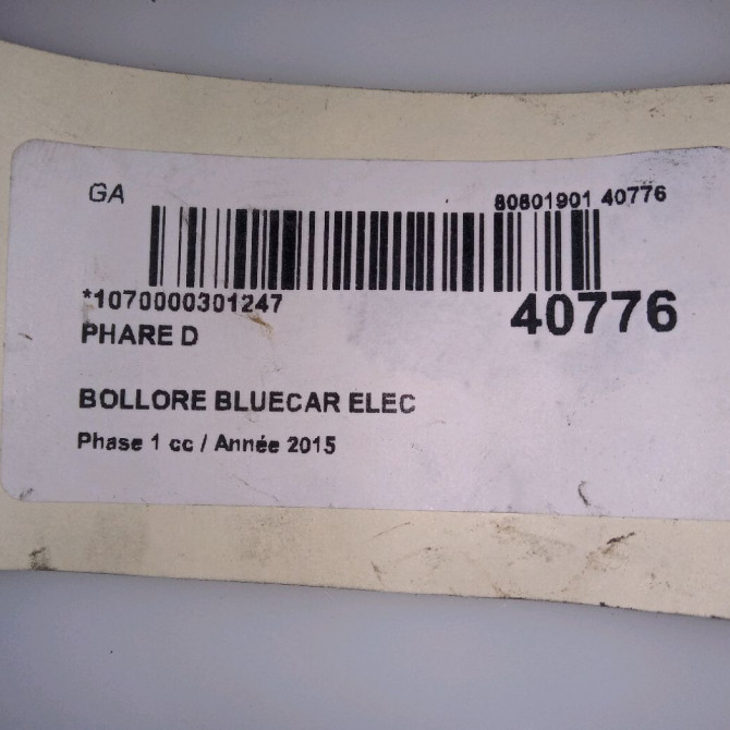 Phare droit occasion BOLLORE BLUECAR Phase 1 01-2011->... ELEC 4