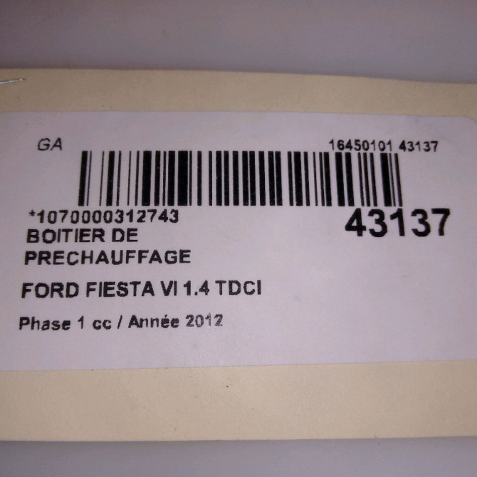 Boitier de préchauffage occasion FORD FIESTA VI Phase 1 10-2008->11-2012 1.4 TDCI 70ch 5