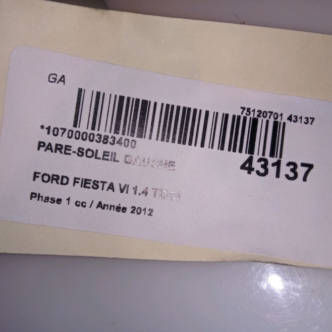 Pare-soleil gauche occasion FORD FIESTA VI Phase 1 10-2008->11-2012 1.4 TDCI 70ch 1702310 3