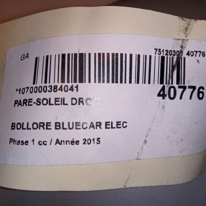 Pare-soleil droit occasion BOLLORE BLUECAR Phase 1 01-2011->... ELEC 4