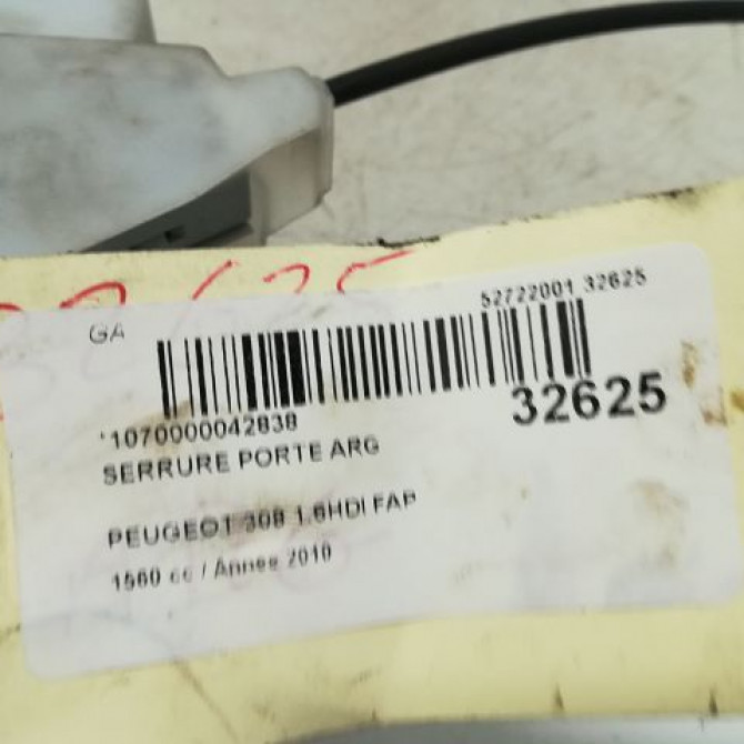 Serrure porte arg occasion PEUGEOT 308 I Phase 1 09-2007->03-2011 1.6 HDI 8v 112ch 9800617580 6