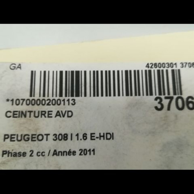 Ceinture avant droite occasion PEUGEOT 308 I Phase 2 04-2011->12-2014 1.6 E-HDI 112ch 8976S2 5