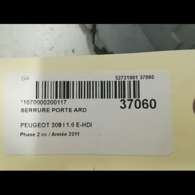 Serrure porte ard occasion PEUGEOT 308 I Phase 2 04-2011->12-2014 1.6 E-HDI 112ch 9800617480 4