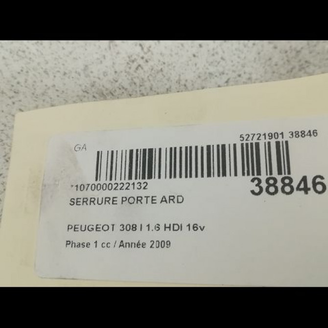 Serrure porte ard occasion PEUGEOT 308 I Phase 1 09-2007->03-2011 1.6 HDI 16v 110ch 9800617480 4