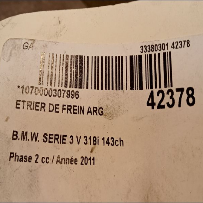 Etrier de frein arrière gauche occasion B.M.W. SERIE 3 V Phase 2 09-2008->12-2011 318i 143ch 34216768697 3