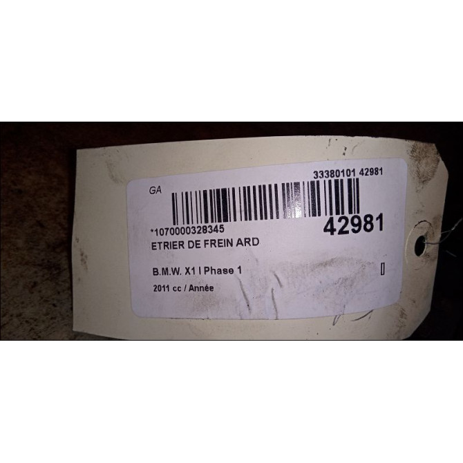 Etrier de frein arrière droit occasion B.M.W. X1 I Phase 1 07-2009->05-2012 34216768698 3