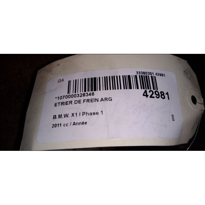 Etrier de frein arrière gauche occasion B.M.W. X1 I Phase 1 07-2009->05-2012 34216768697 3