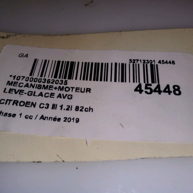 Mecanisme+moteur leve-glace avg occasion CITROEN C3 III Phase 1 10-2016->... 1.2i 82ch 9840154580 4