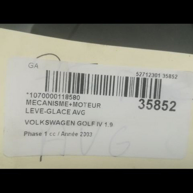 Mecanisme+moteur leve-glace avg occasion VOLKSWAGEN GOLF IV GOLF IV Phase 1 1998-01-01->2005-06-30 1.9 TDI 130ch 1J3837461H 3