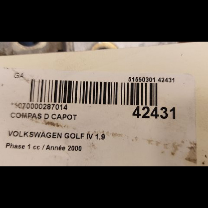 Compas d capot occasion VOLKSWAGEN GOLF IV GOLF IV Phase 1 1998-01-01->2005-06-30 1.9 TDI 100ch 1J0823302A 2