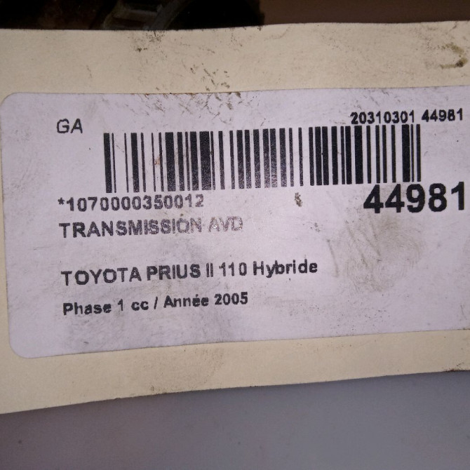 Transmission avant droite occasion TOYOTA PRIUS II Phase 1 03-2004->11-2009 110 Hybride 4341047020 3