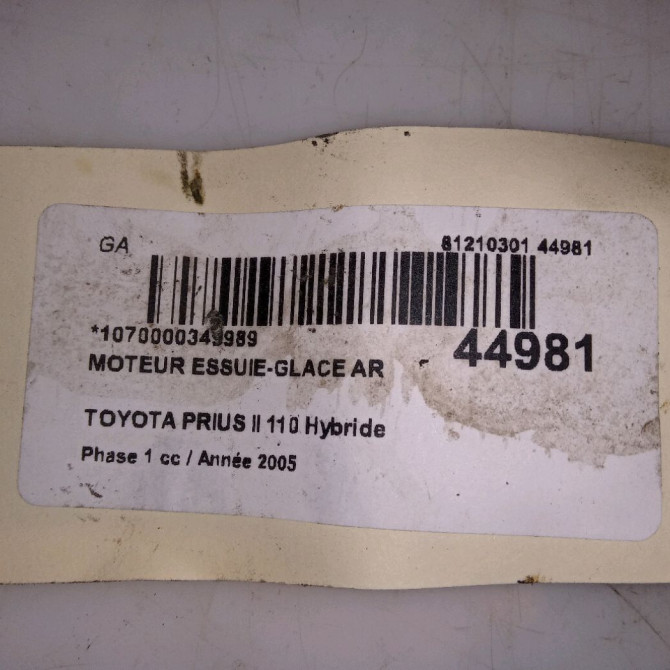 Moteur essuie-glace arrière occasion TOYOTA PRIUS II Phase 1 03-2004->11-2009 110 Hybride 8513047010 4