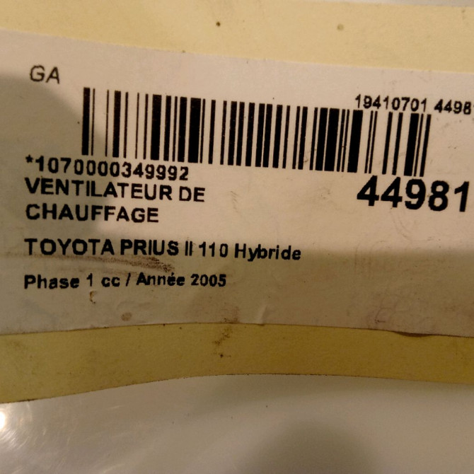 Ventilateur de chauffage occasion TOYOTA PRIUS II Phase 1 03-2004->11-2009 110 Hybride 8710347050 4