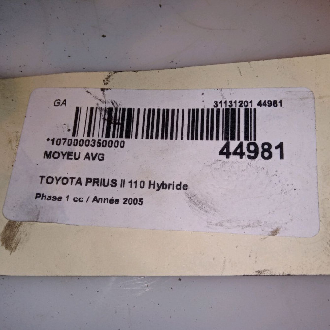Moyeu avg occasion TOYOTA PRIUS II Phase 1 03-2004->11-2009 110 Hybride 4351047010 4