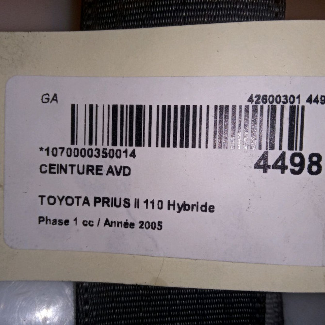Ceinture avant droite occasion TOYOTA PRIUS II Phase 1 03-2004->11-2009 110 Hybride 7321047081B0 4
