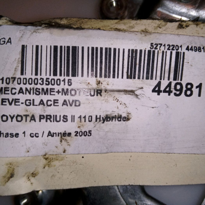 Mecanisme + moteur lève-glace avant droit occasion TOYOTA PRIUS II Phase 1 03-2004->11-2009 110 Hybride 6980152070 4
