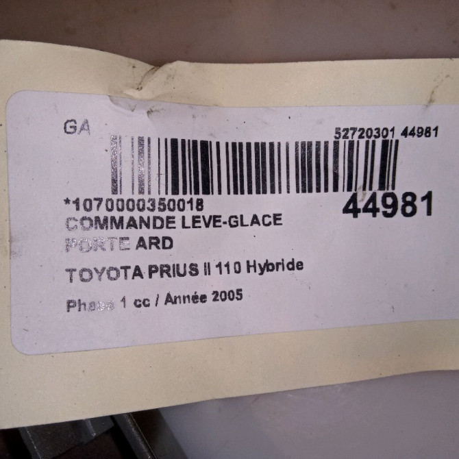 Commande leve-glace porte arrière droite occasion TOYOTA PRIUS II Phase 1 03-2004->11-2009 110 Hybride 4